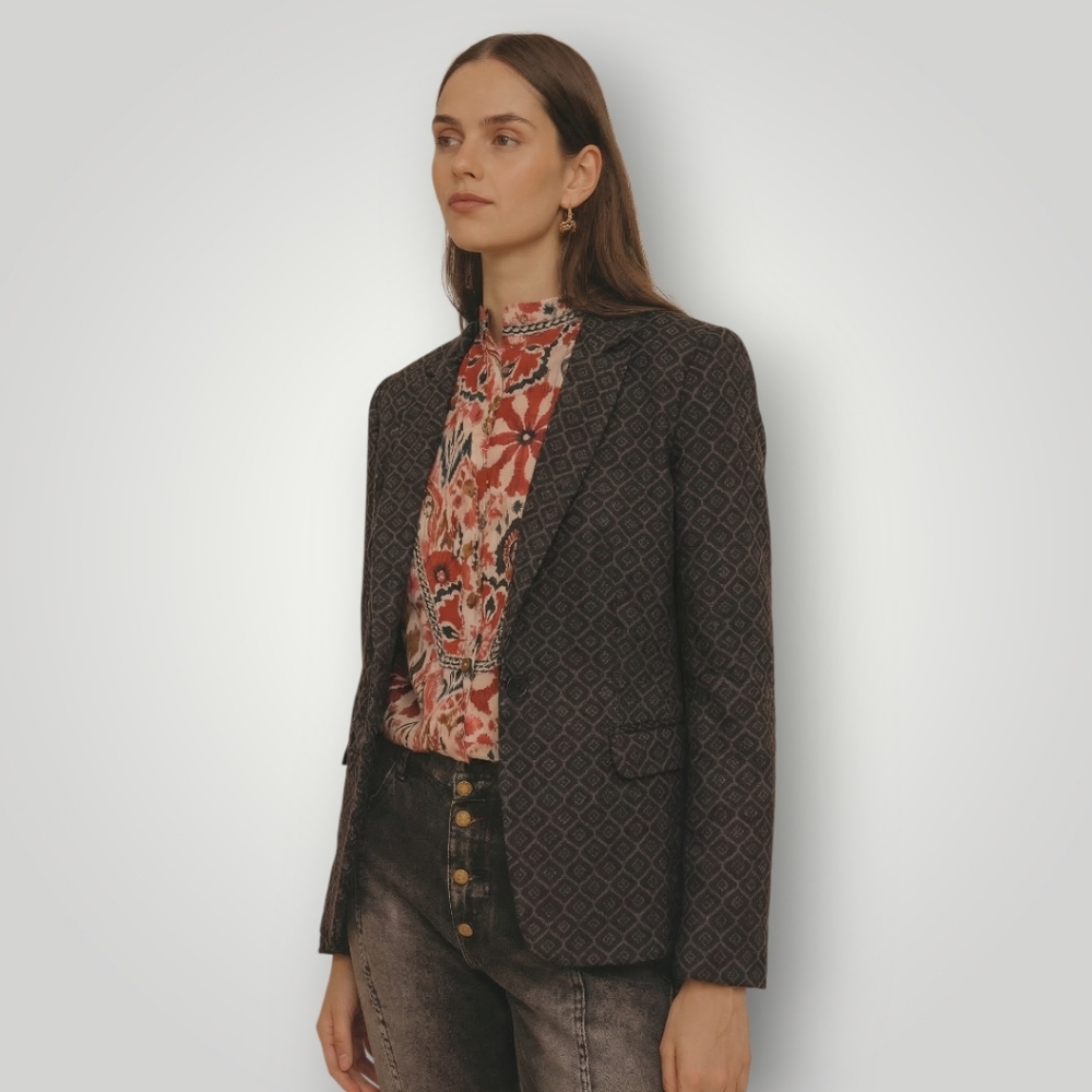 Banana Republic Luxury Line Diamond Jacquard Blazer 8 Black Quiet Luxury